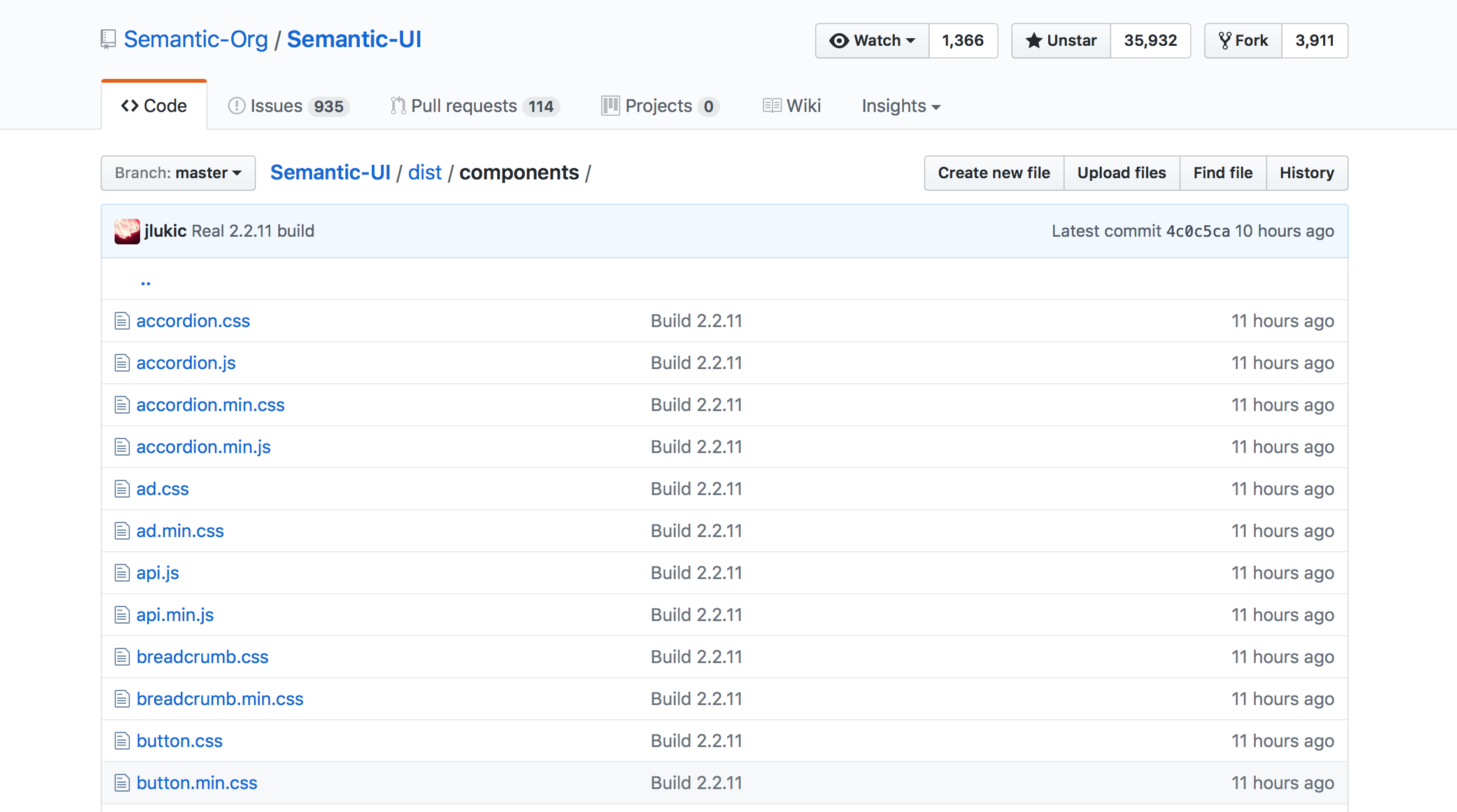 Semantic-UI repository's components directory on GitHub